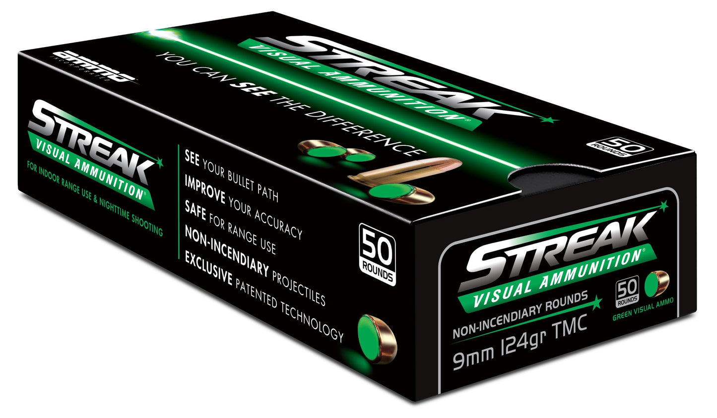 Ammo Inc STREAK Target 9mm Luger Handgun Ammo - 124 Grain | TMC | Green | 1000rd Case