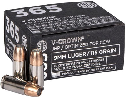 ELITE V-CROWN JHP 20RD 10BX/CSSIG 365 9MM LUGER 115GR