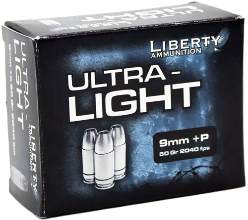 9MM LUGER 50GR HP 20RD 10BX/CSLIBERTY ULTRA LIGHT 9MM +P