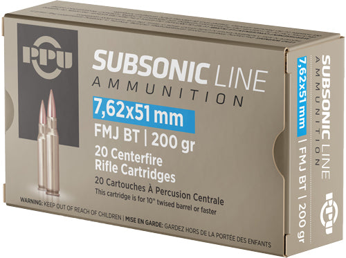 FMJ-BT 20RD 10BX/CSPPU SUBSONIC 7.62X51 200GR