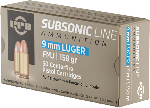 FMJ 50RD 20BX/CSPPU SUBSONIC 9MM LUGER 158GR