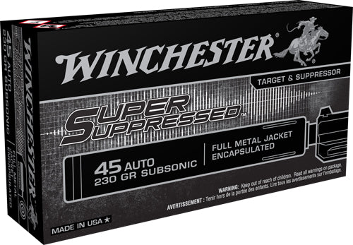 45 ACP 230GR FMJ 50RD 10BX/CSWINCHESTER SUPER SUPPRESSED