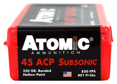 ATOMIC 45 ACP 250 Grain SUBSONIC Jacketed Hollow Point (50 Round Box, 10 Boxes Per Case)