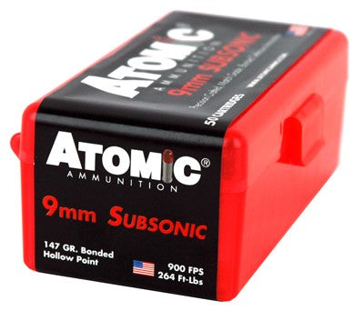 SUBSONIC JHP 10BX/CS ATOMIC 9MM LUGER 147GR  (50 Round Box)