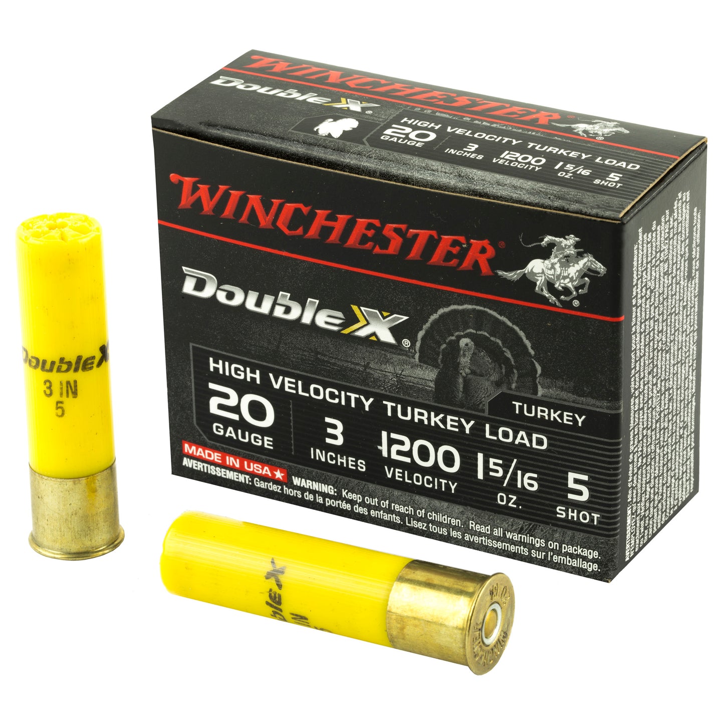 Winchester Ammunition, Double X High Velocity, Turkey, 20 Gauge, 3", #5, 1-5/16 oz., Shotshell  (10 Round Box)