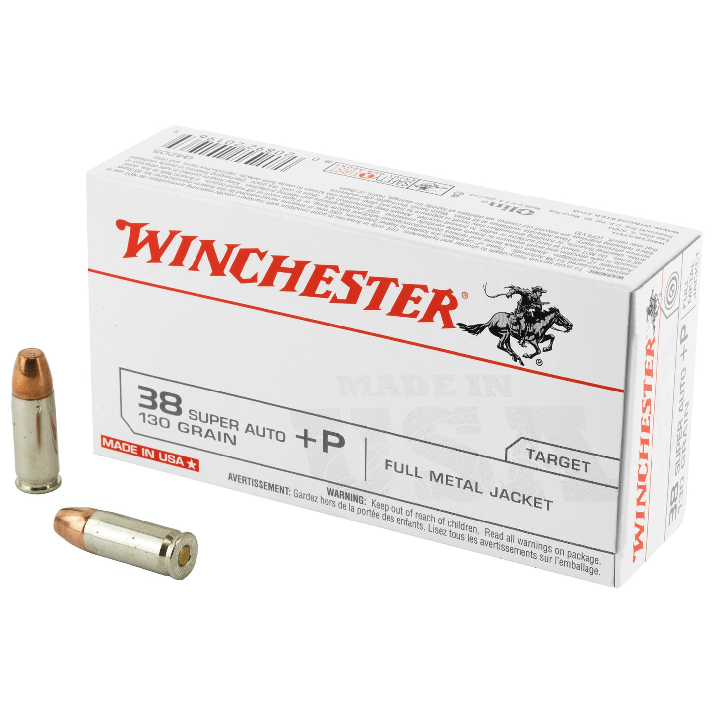 Winchester Ammunition, USA, 38 Super +P, 130 Grain | FMJ |  (50 Round Box)