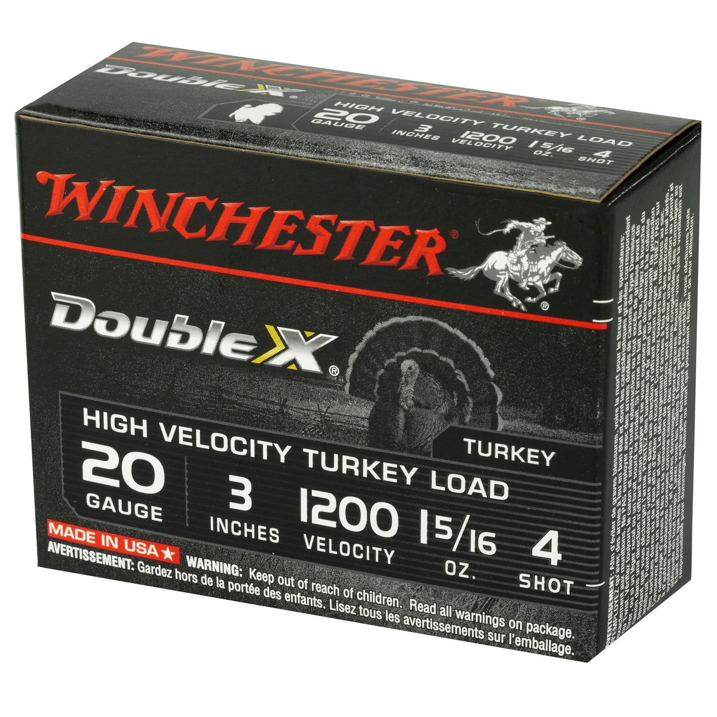 Winchester Ammunition, Double X High Velocity, Turkey, 20 Gauge, 3", #4, 1 5/16oz  (10 Round Box)