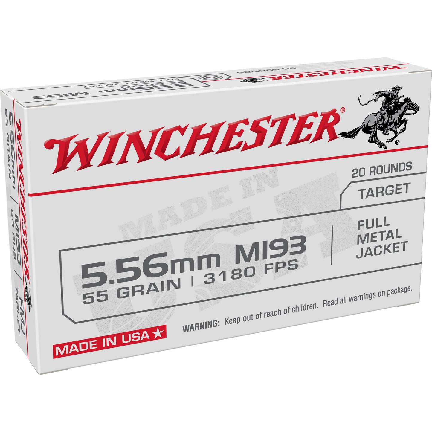 Winchester Ammunition, M193, 5.56NATO, 55 Grain | FMJ |  (20 Round Box)