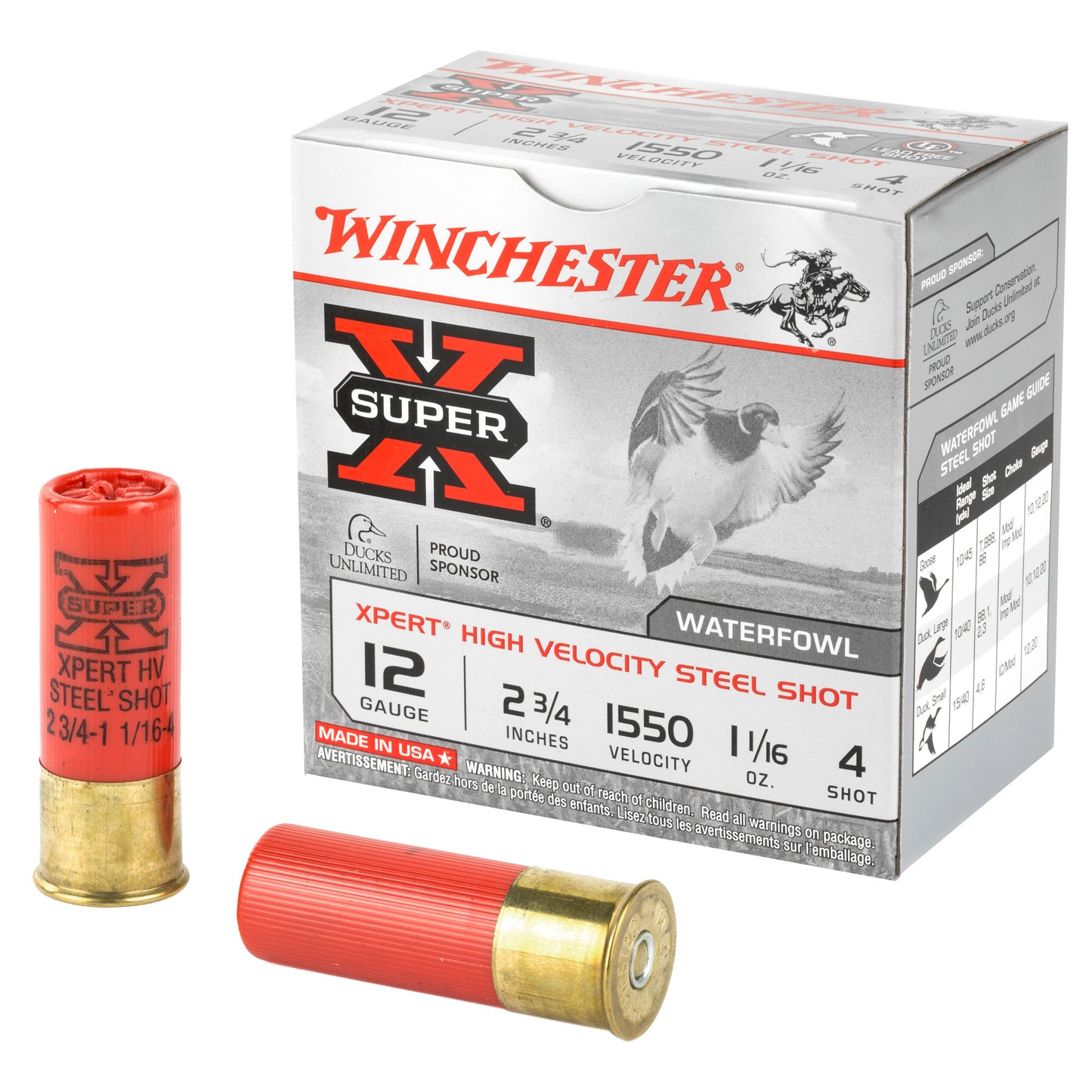 Winchester Ammunition, Xpert HI-Velocity, Steel, 12 Gauge, 2.75", #4, 1.06 oz., Steel Shot, Lead Free  (25 Round Box)