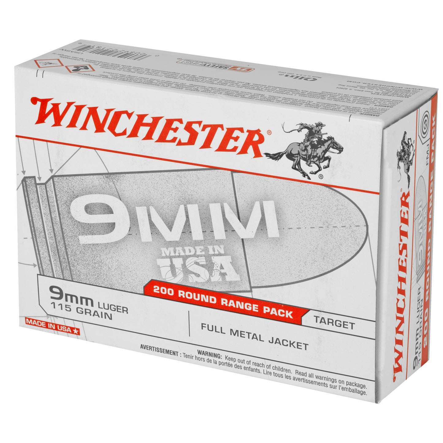 Winchester Ammunition, USA, 9MM, 115 Grain | FMJ | (200 Round Box)