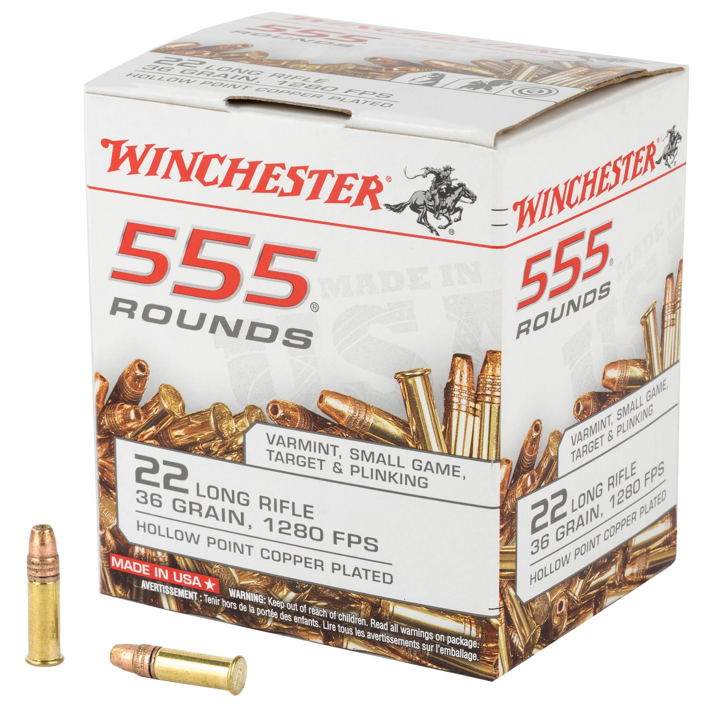 Winchester Ammunition, Rimfire, 22LR, 36 Grain, Hollow Point, 555 Round Brick