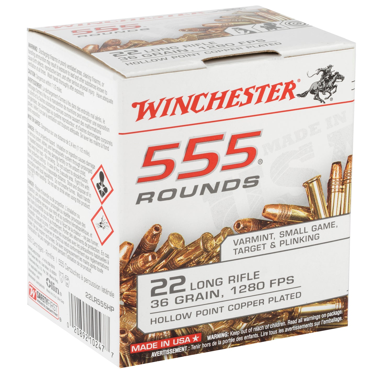 Winchester Ammunition, Rimfire, 22LR, 36 Grain, Hollow Point, 555 Round Brick