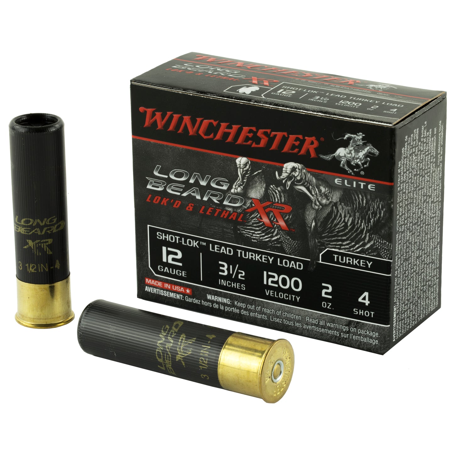 Winchester Ammunition, Long Beard XR, 12 Gauge, 3.5" Chamber, #4, 2 oz, Shotshell Shot-Lok with Lead Shot  (10 Round Box)