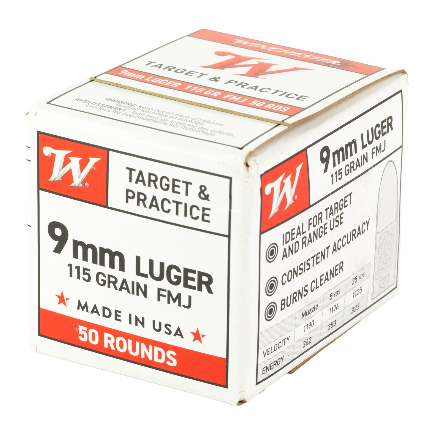 Winchester USA, 9mm Luger, 115 Grain | FMJ |  (50 Round Box)