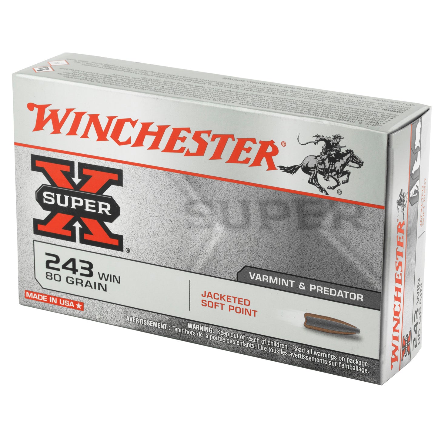 Winchester Ammunition, Super-X, 243WIN, 80 Grain | JSP |  (20 Round Box)