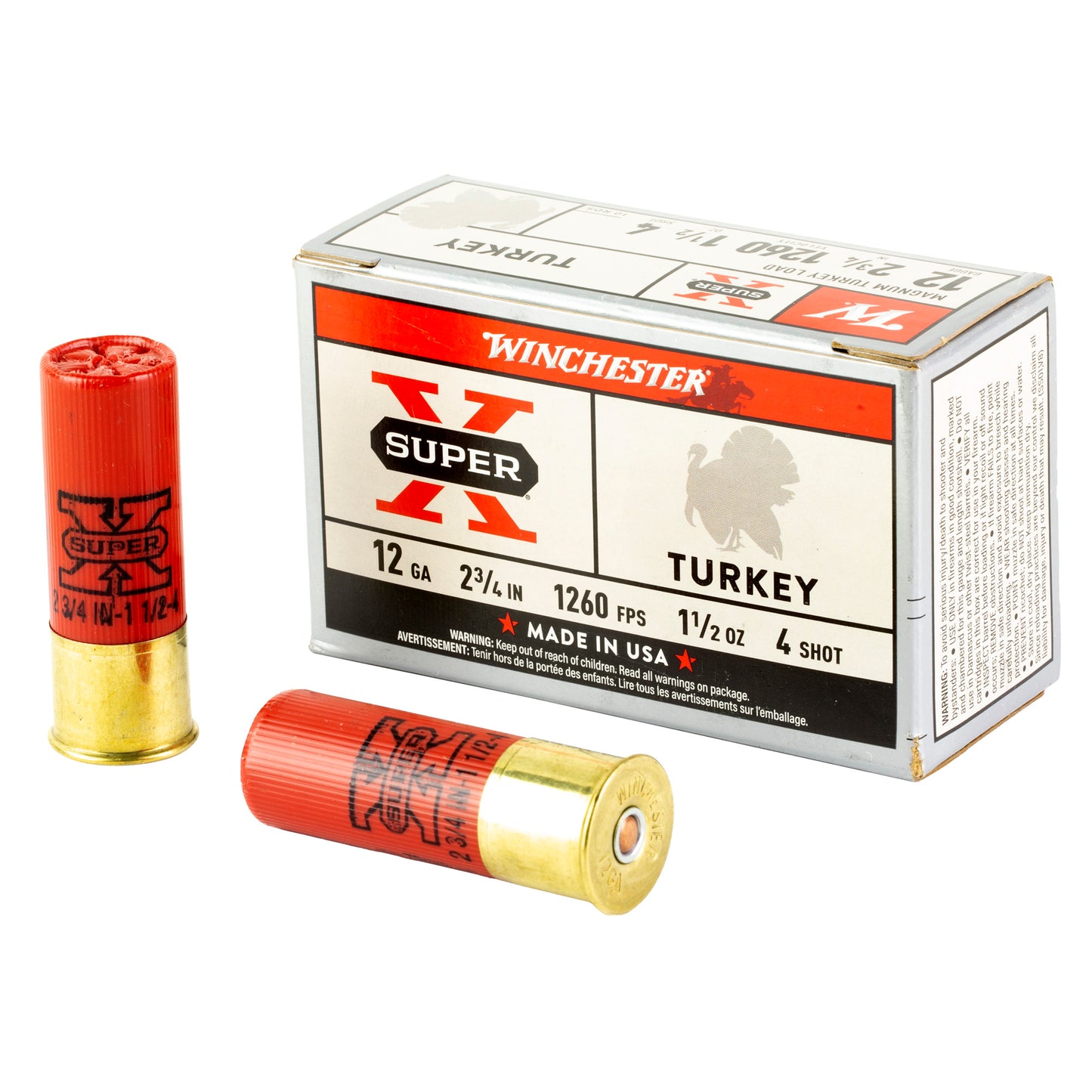 Winchester Ammunition, Super-X, Turkey, 12 Gauge 2.75", #4, 1.5 oz, Shotshell  (10 Round Box)