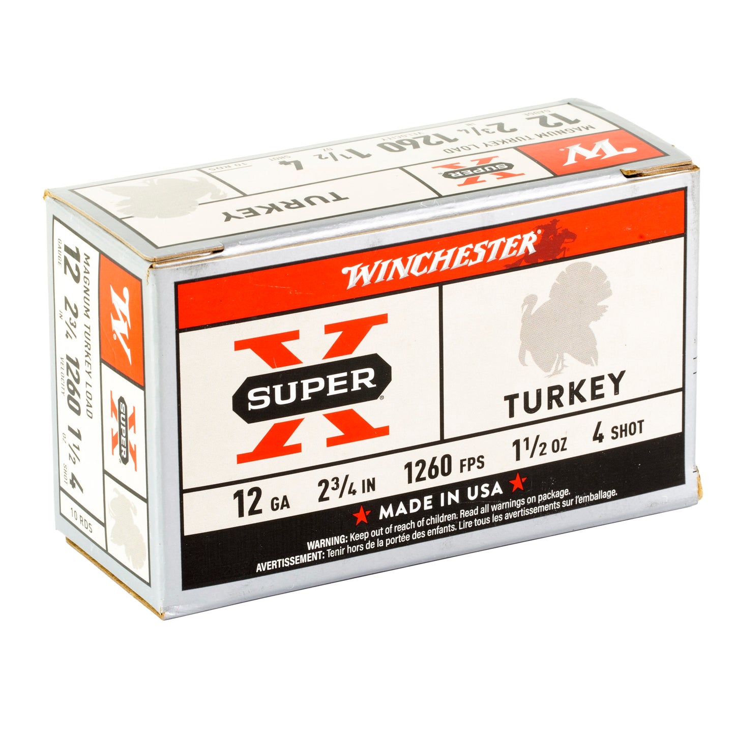 Winchester Ammunition, Super-X, Turkey, 12 Gauge 2.75", #4, 1.5 oz, Shotshell  (10 Round Box)