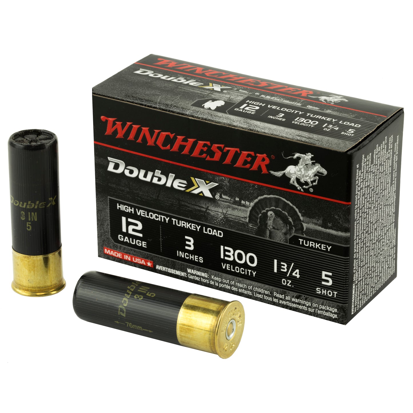 Winchester Ammunition, Double X High Velocity, Turkey, 12 Gauge, 3", #5, 1.75oz, Shotshell  (10 Round Box)