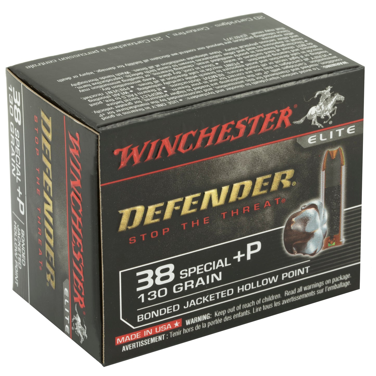 Winchester Ammunition, Defender, Supreme Elite, 38 Special, +P 130 Grain | BJHP | PDX1,  (20 Round Box)