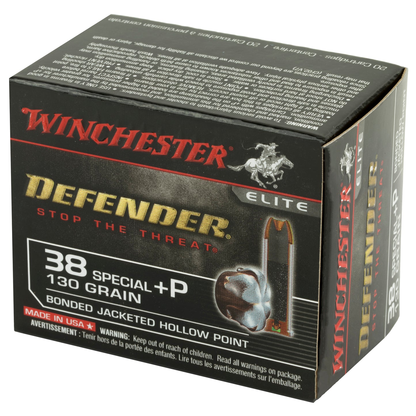 Winchester Ammunition, Defender, Supreme Elite, 38 Special, +P 130 Grain | BJHP | PDX1,  (20 Round Box)