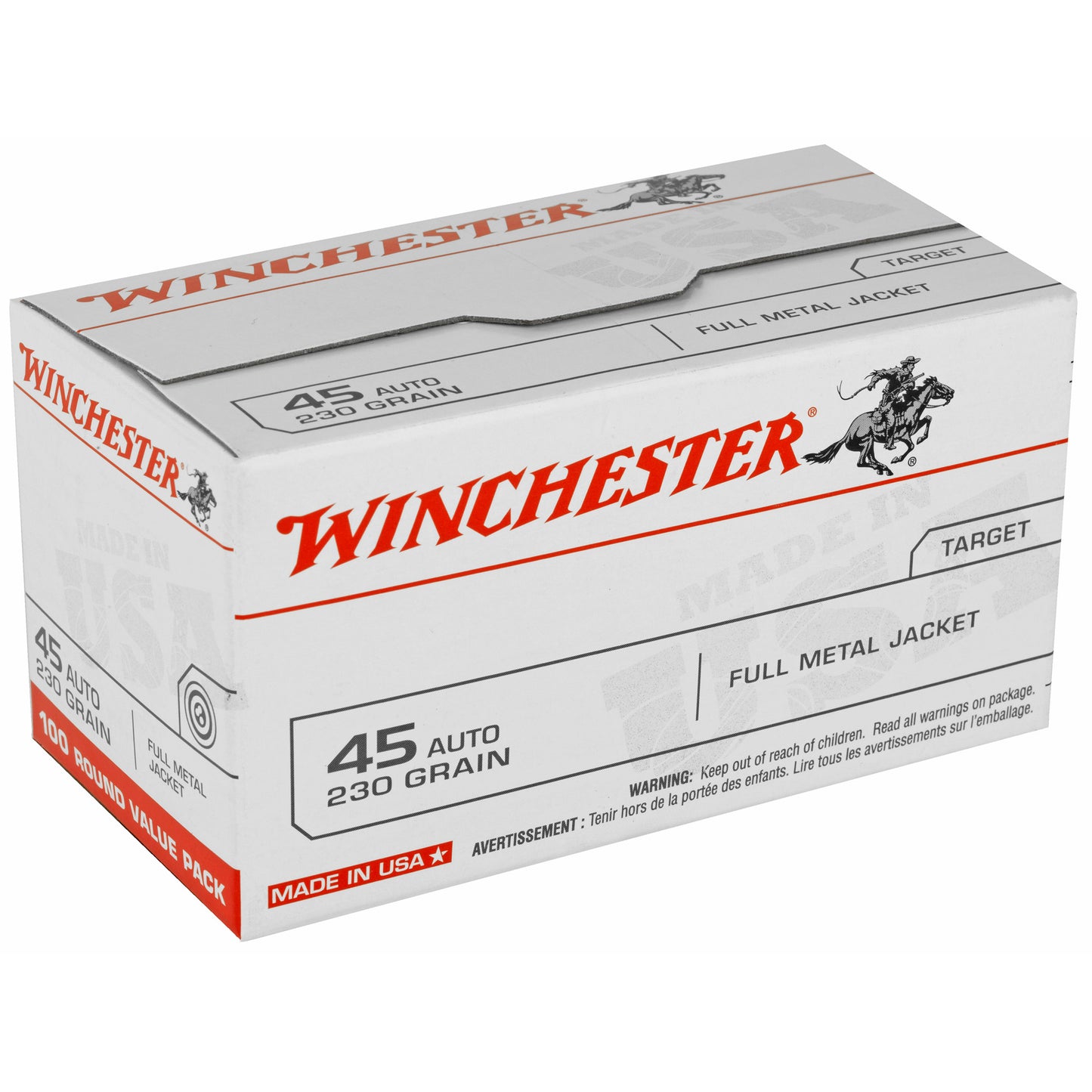 Winchester Ammunition, USA, 45 ACP, 230 Grain | FMJ |  (100 Round Box)