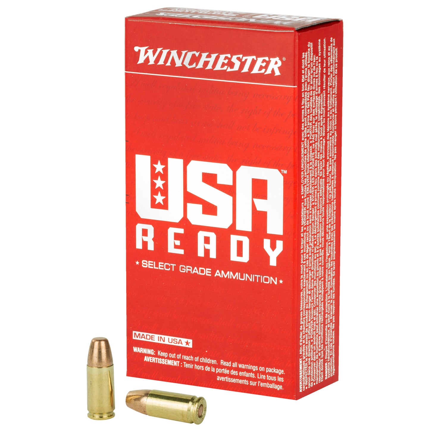 Winchester Ammunition, USA Ready, 9MM, 115 Grain | FMJ |  (50 Round Box)