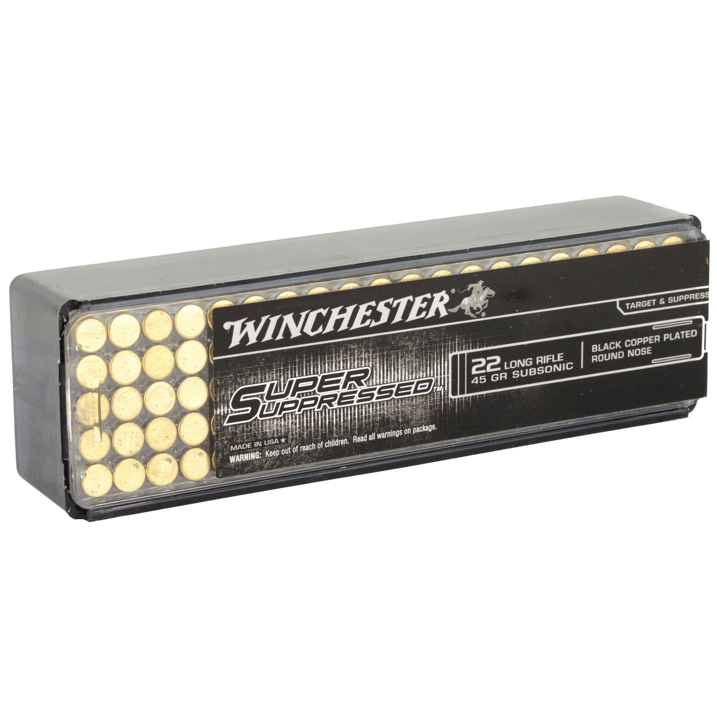 Winchester Ammunition, Super Suppressed, 22LR, 45 Grain, Black Copper Plated Round Nose, 100 Round Box