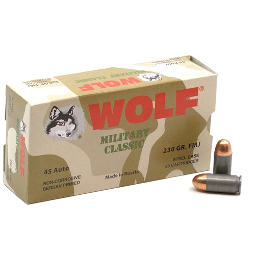 Wolf Steel Case .45 ACP Handgun Ammo- 230 Grain | FMJ | 500rd Case