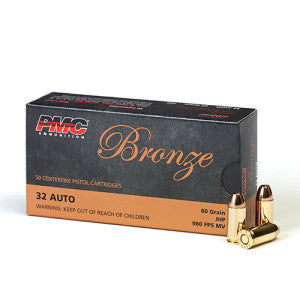 PMC Bronze .32 ACP Handgun Ammo - 60 Grain | JHP (50 Round Box)