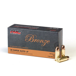 PMC Bronze .38 Super Handgun Ammo - 130 Grain | +P | FMJ (50 Round Box)