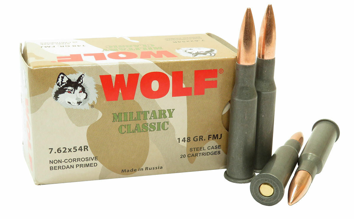 Wolf Steel Case 7.62x54R Rifle Ammo - 148 Grain | FMJ | 500rd Case