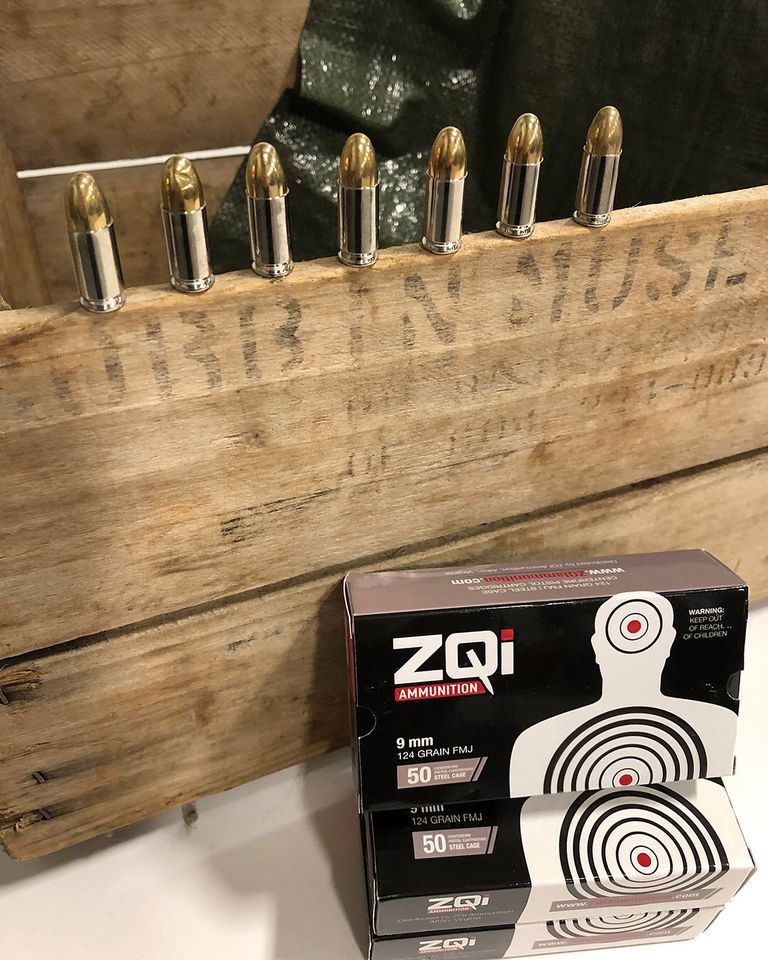 ZQI 9mm Handgun Ammo - 124 Grain | Polished Nickel Plated Steel Cased | FMJ | 1,000rd Case