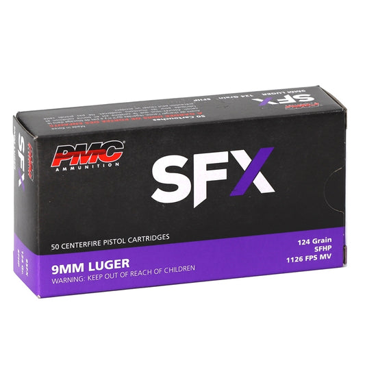 PMC SFX 9mm Luger Handgun Ammo - 124 Grain | SFHP|  (50 Round Box)