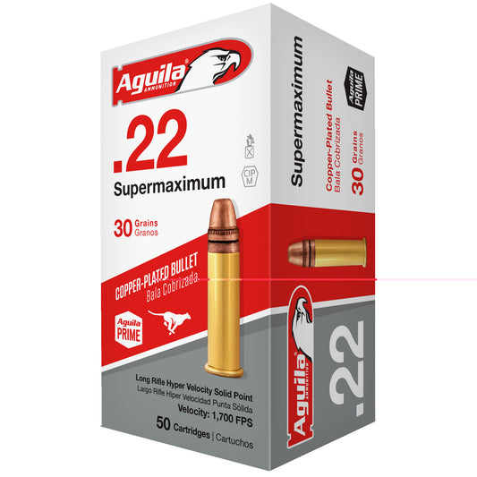 Aguila Ammunition, Supermaximum, Hyper Velocity, 22LR, 30 Grain, Copper-Plated Solid Point