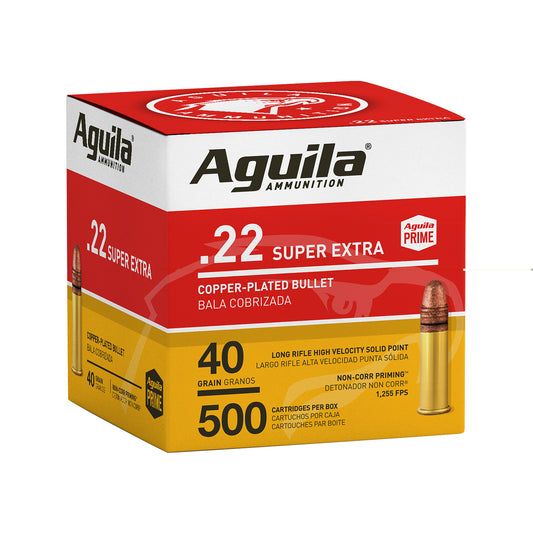 Aguila Ammunition, Rimfire, 22 LR, 40 Grain, Copper Plated Solid Point, Hi-Velocity, 500 rounds per box, 2000 rounds per case