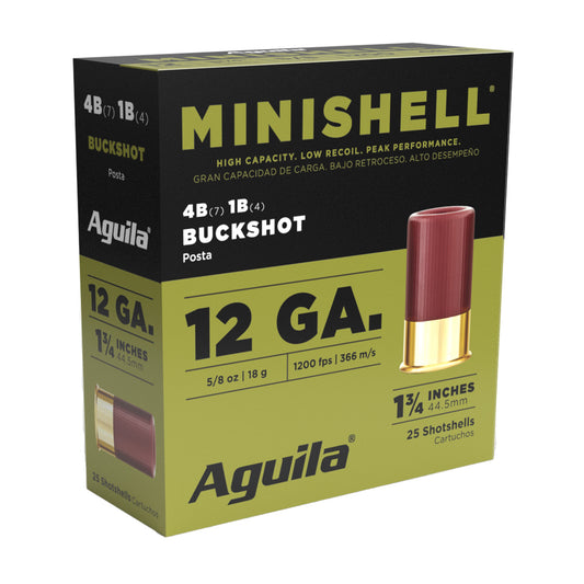 Aguila Ammunition, Minishell, 12 Gauge, 1.75", #4 Buckshot  (25 Round Box)