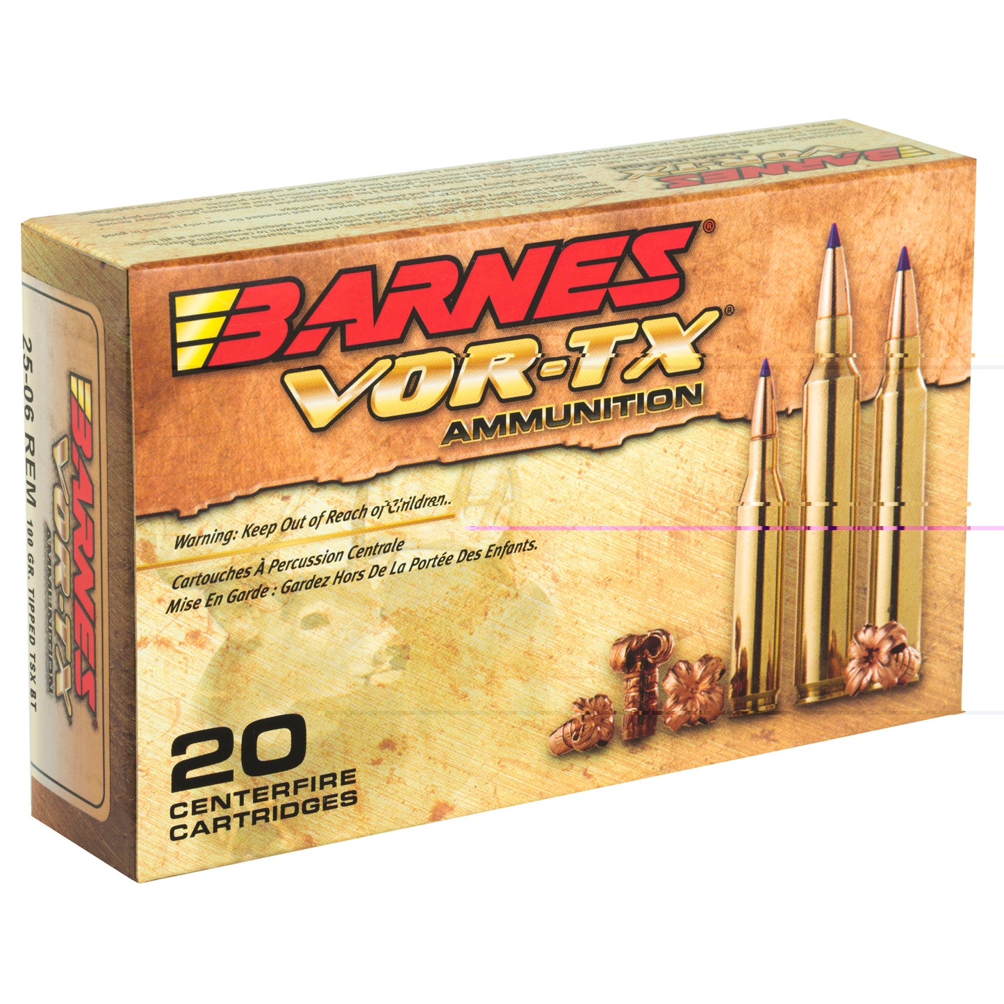 Barnes, VOR-TX, 25-06 Rem, 100 Grain, Tipped Triple Shock X, Lead Free  (20 Round Box)