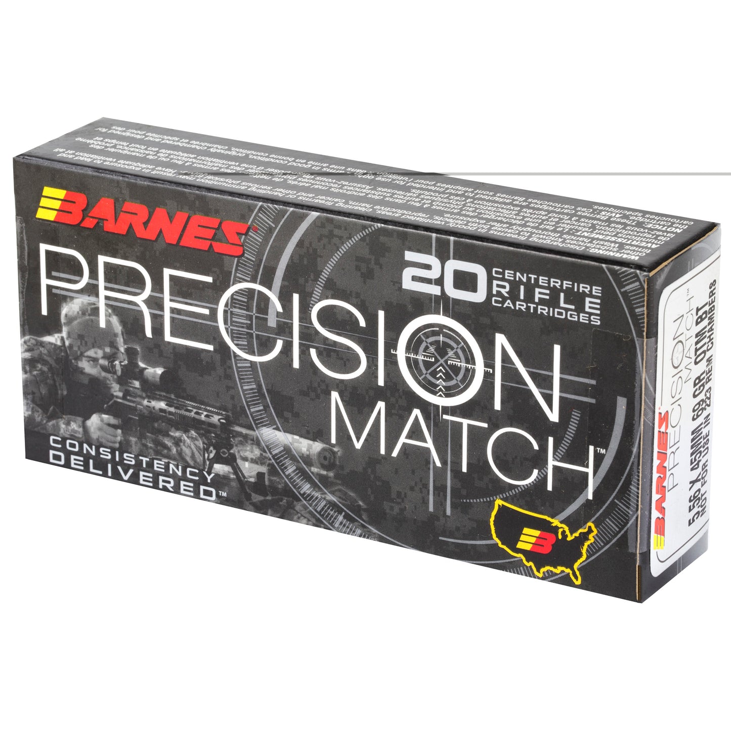 Barnes, Precision Match, 556NATO, 69 Grain, Open Tip Match Boat Tail  (20 Round Box)