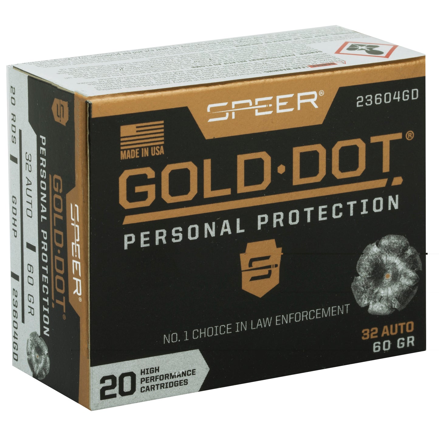 Speer Gold Dot, Personal Protection, 32ACP, 60 Grain | Hollow Point |  (20 Round Box)