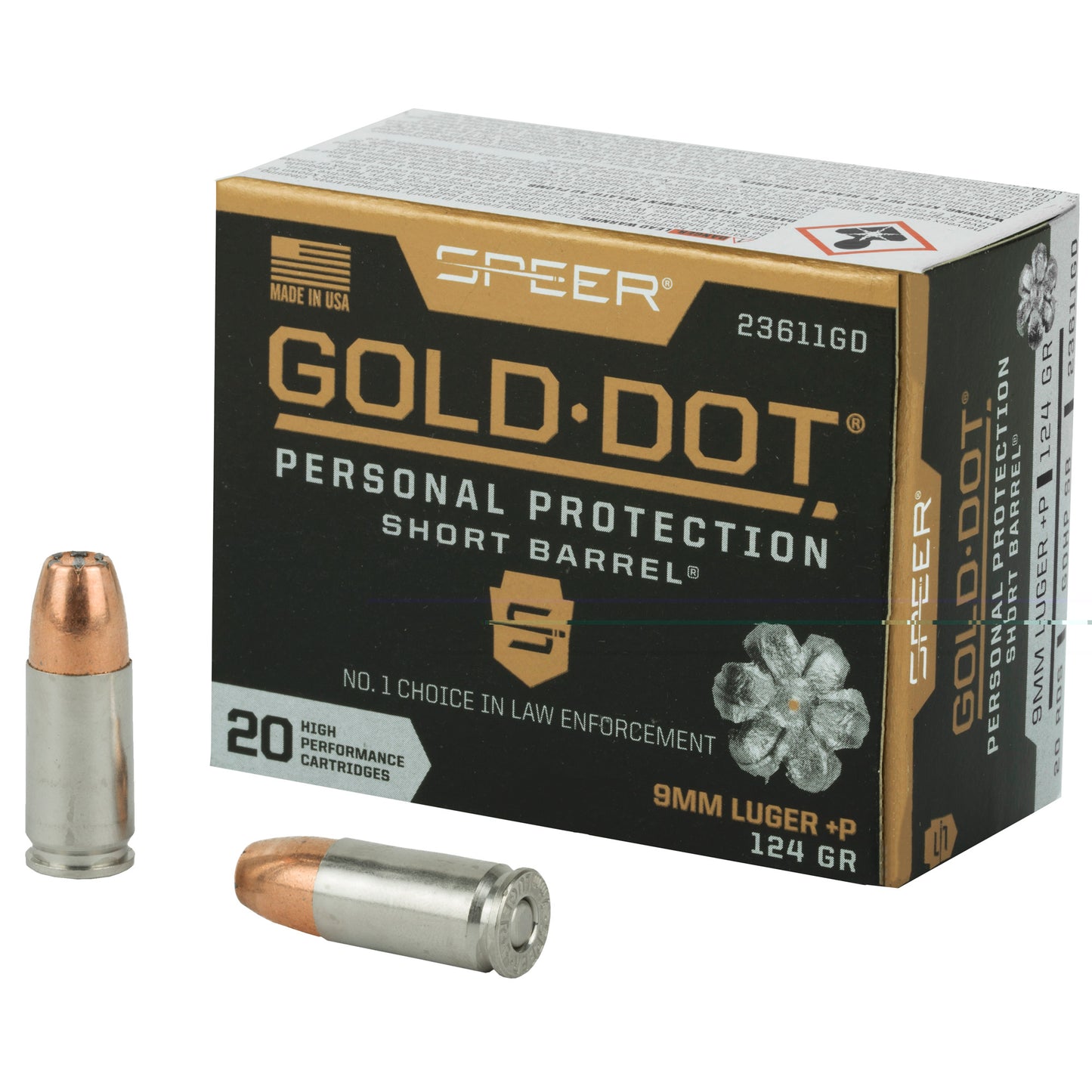 Speer Gold Dot, Personal Protection, 9MM, 124 Grain | Hollow Point | +P, Short Barrel  (20 Round Box)