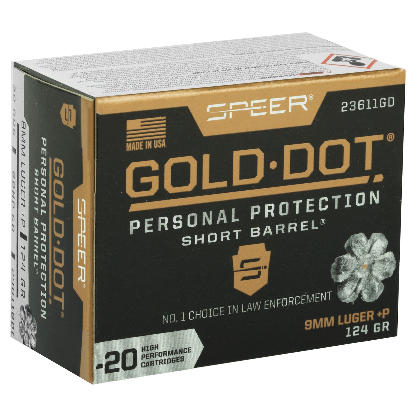 Speer Gold Dot, Personal Protection, 9MM, 124 Grain | Hollow Point | +P, Short Barrel  (20 Round Box)