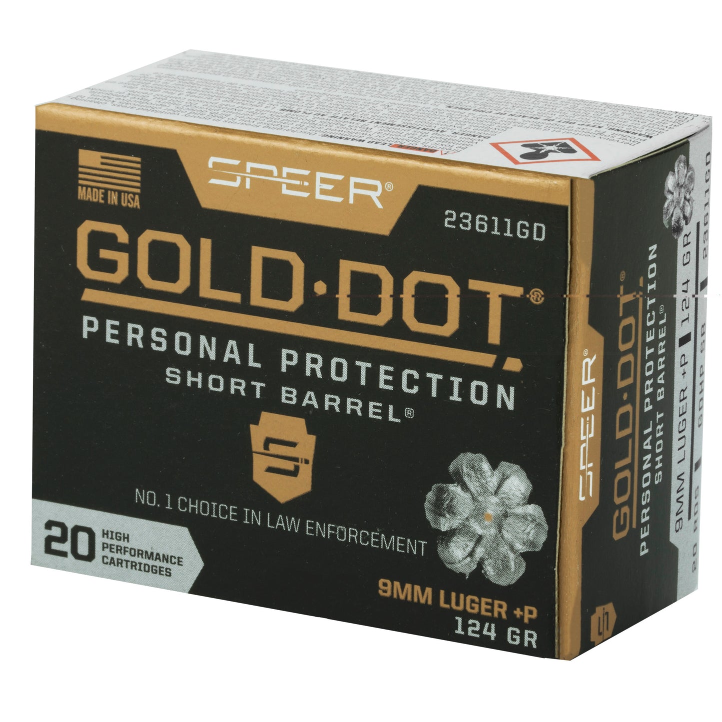 Speer Gold Dot, Personal Protection, 9MM, 124 Grain | Hollow Point | +P, Short Barrel  (20 Round Box)