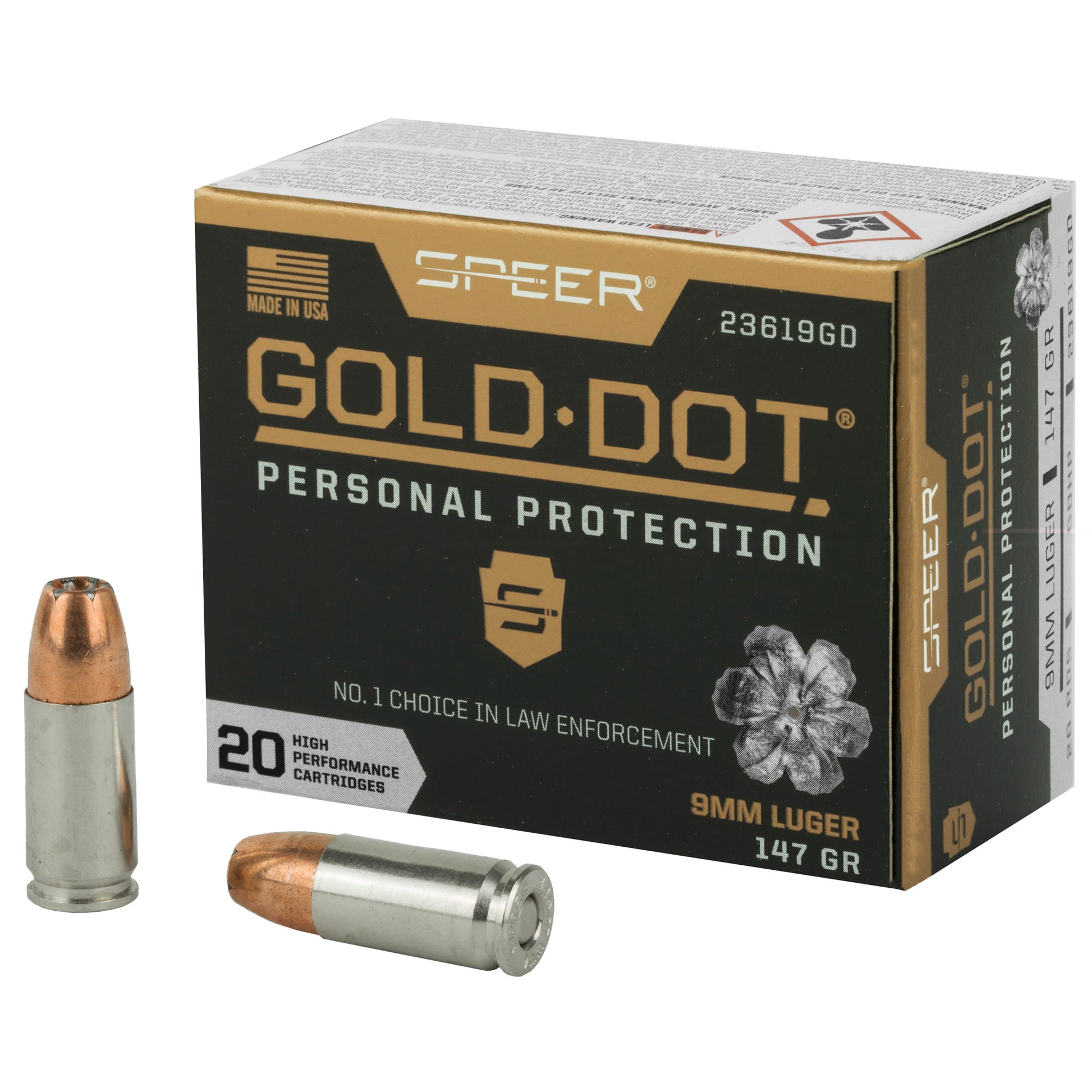 Speer, Gold Dot Personal Protection, 9mm Luger, 147 Grain | Gold Dot Hollow Point, GDHP | 20 Round Box 