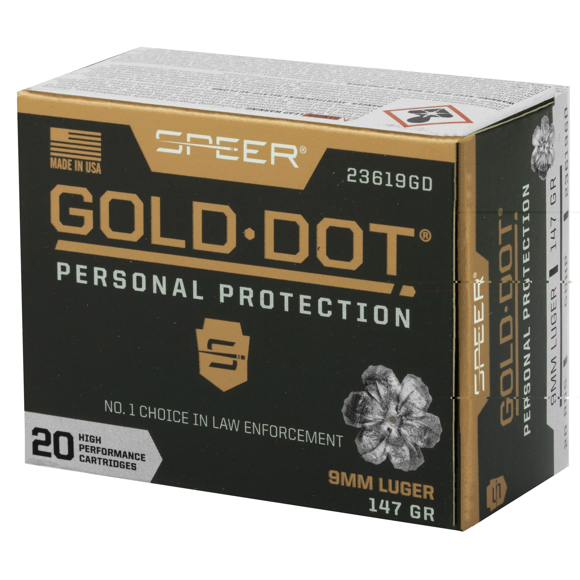 Speer, Gold Dot Personal Protection, 9mm Luger, 147 Grain | Gold Dot Hollow Point, GDHP | 20 Round Box 