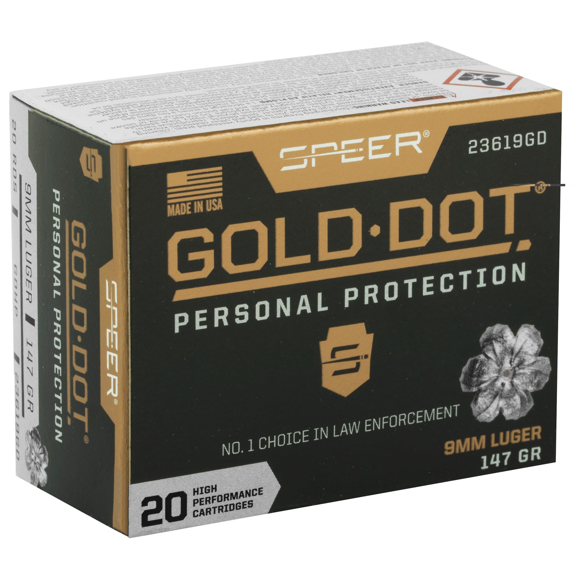 Speer, Gold Dot Personal Protection, 9mm Luger, 147 Grain | Gold Dot Hollow Point, GDHP | 20 Round Box 