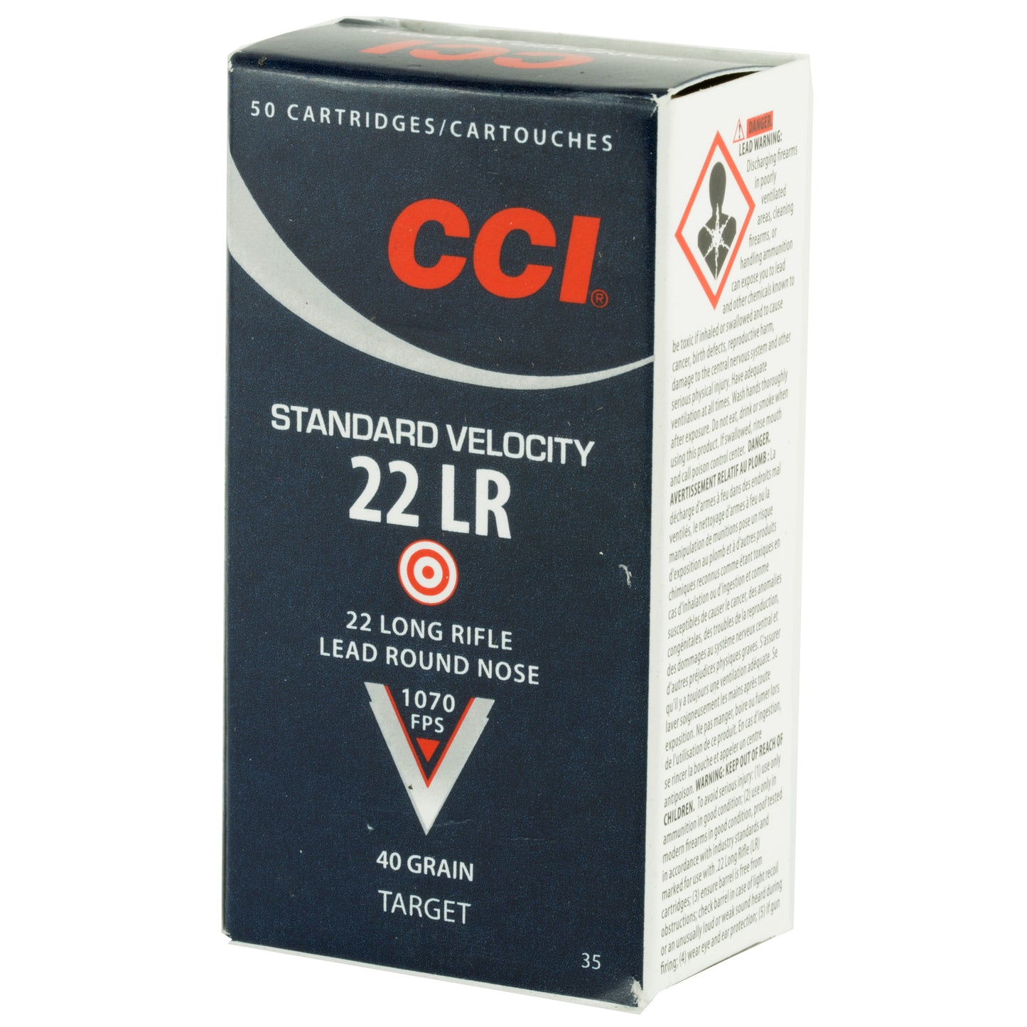 CCI Ammunition, Standard Velocity, 22LR, 40 Grain, Lead Round Nose, 50 Round Box