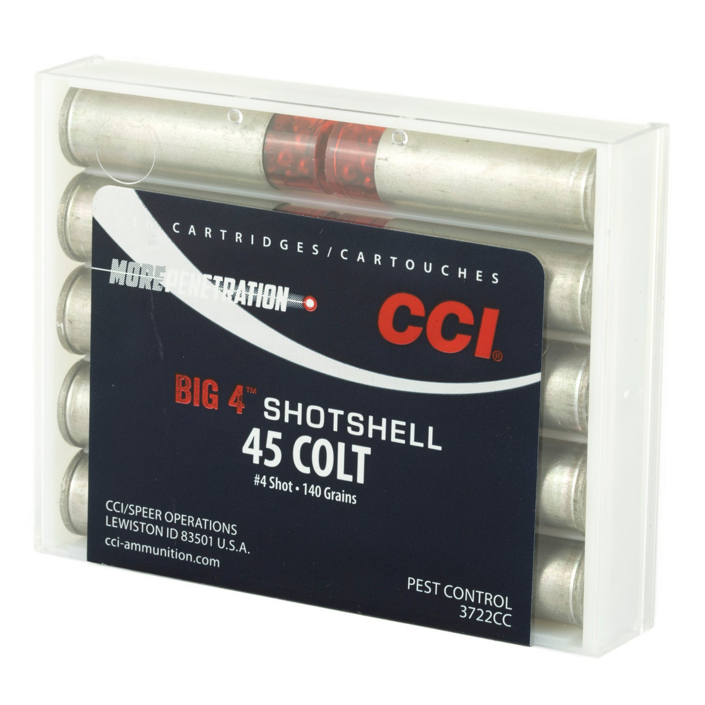 CCI, More Penetration, Big 4 Shotshell, .45 Colt, Pest Control, 140 Grain, #4 Shot, 10 Rounds per Box 