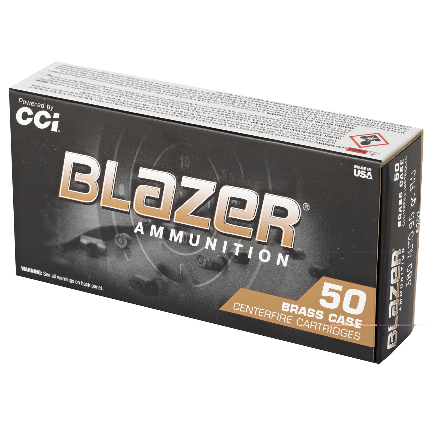 CCI Blazer Ammunition, .380 Auto, Automatic Colt Pistol, ACP, 95 Grain | Full Metal Jacket, FMJ | 50 Rounds per Box, Brass Case