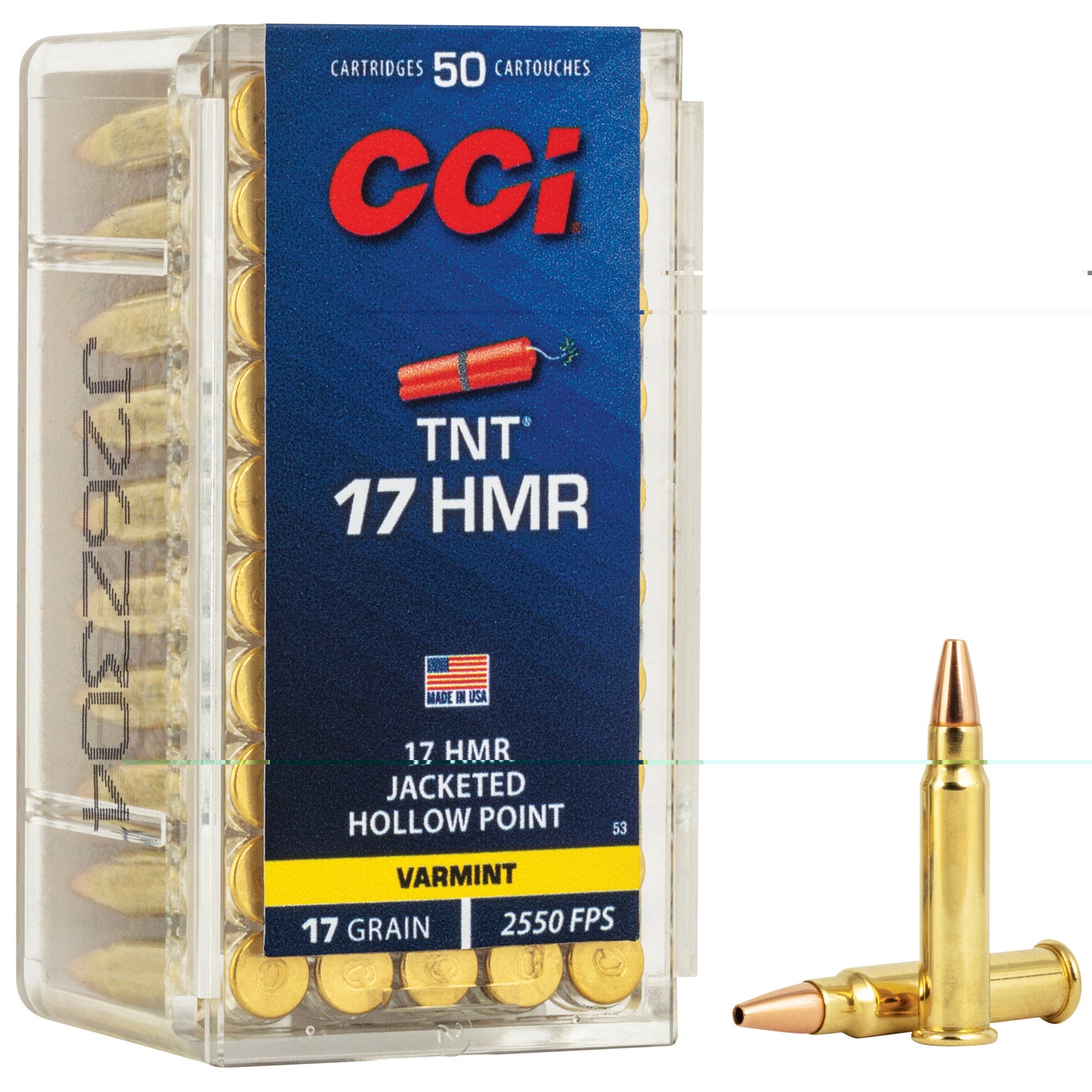 CCI Ammunition, TNT, 17 HMR, 17 Grain, Jacketed Hollow Point  (50 Round Box)