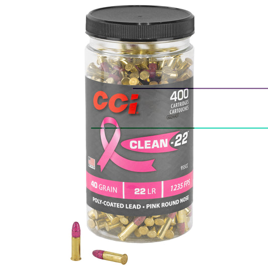 CCI Ammunition, CCI 22LR, 40Grain, Pink Soft Point, Clean-22, 400 Round Bottle